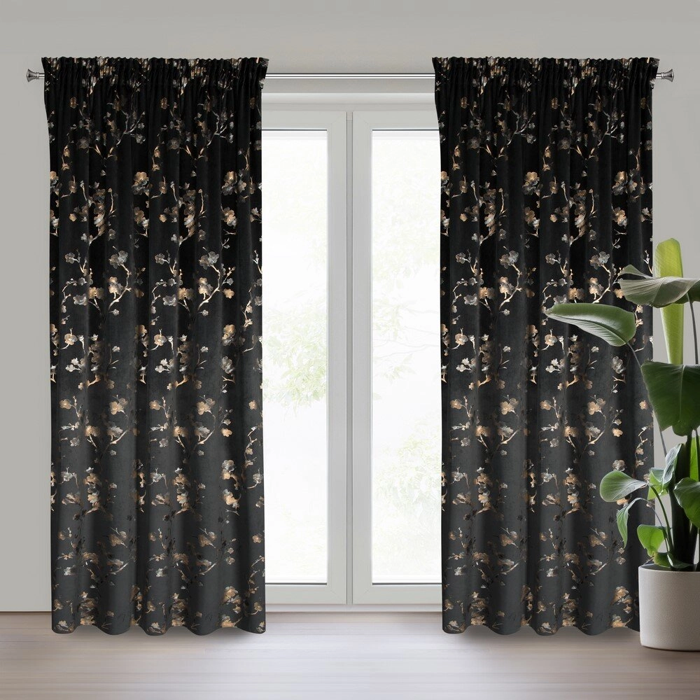 Záves 140x270 cm zamatový čierno šampanský na riasiacu pásku SELENA