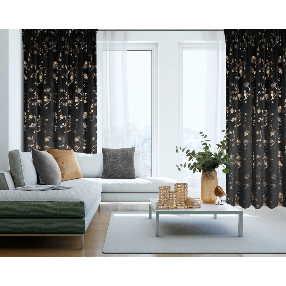 Záves 140x270 cm zamatový čierno šampanský na riasiacu pásku SELENA