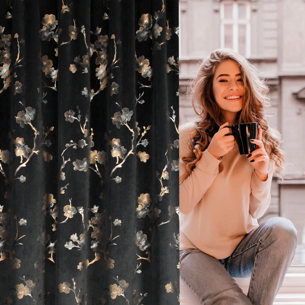 Záves 140x270 cm zamatový čierno šampanský na riasiacu pásku SELENA