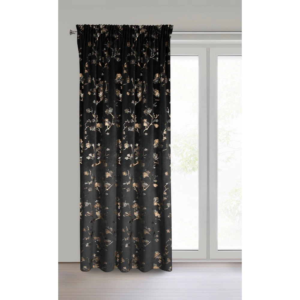 Záves 140x270 cm zamatový čierno šampanský na riasiacu pásku SELENA