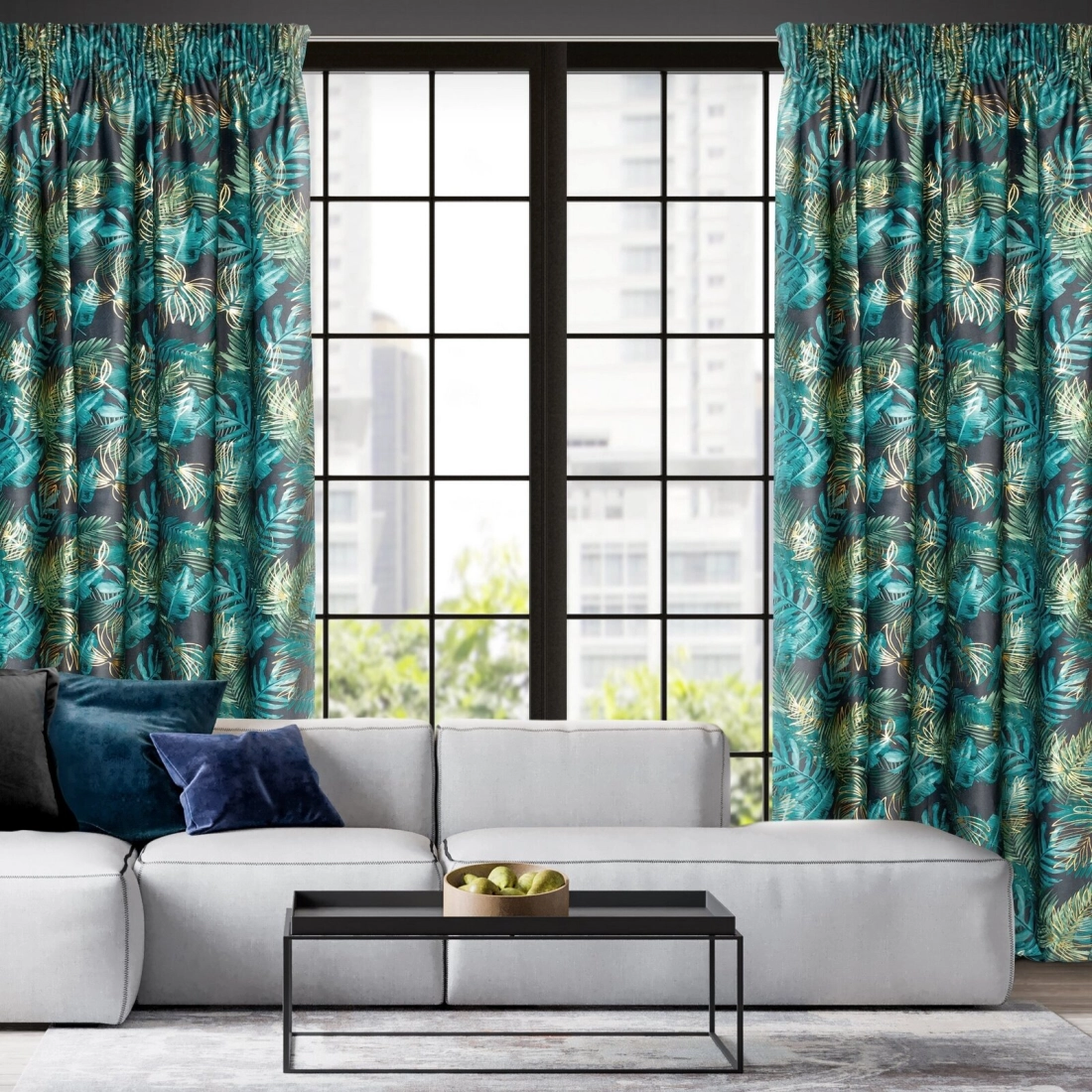 Záves 140x270 cm zamatový čierno-zelený na riasiacu pásku DAVOS