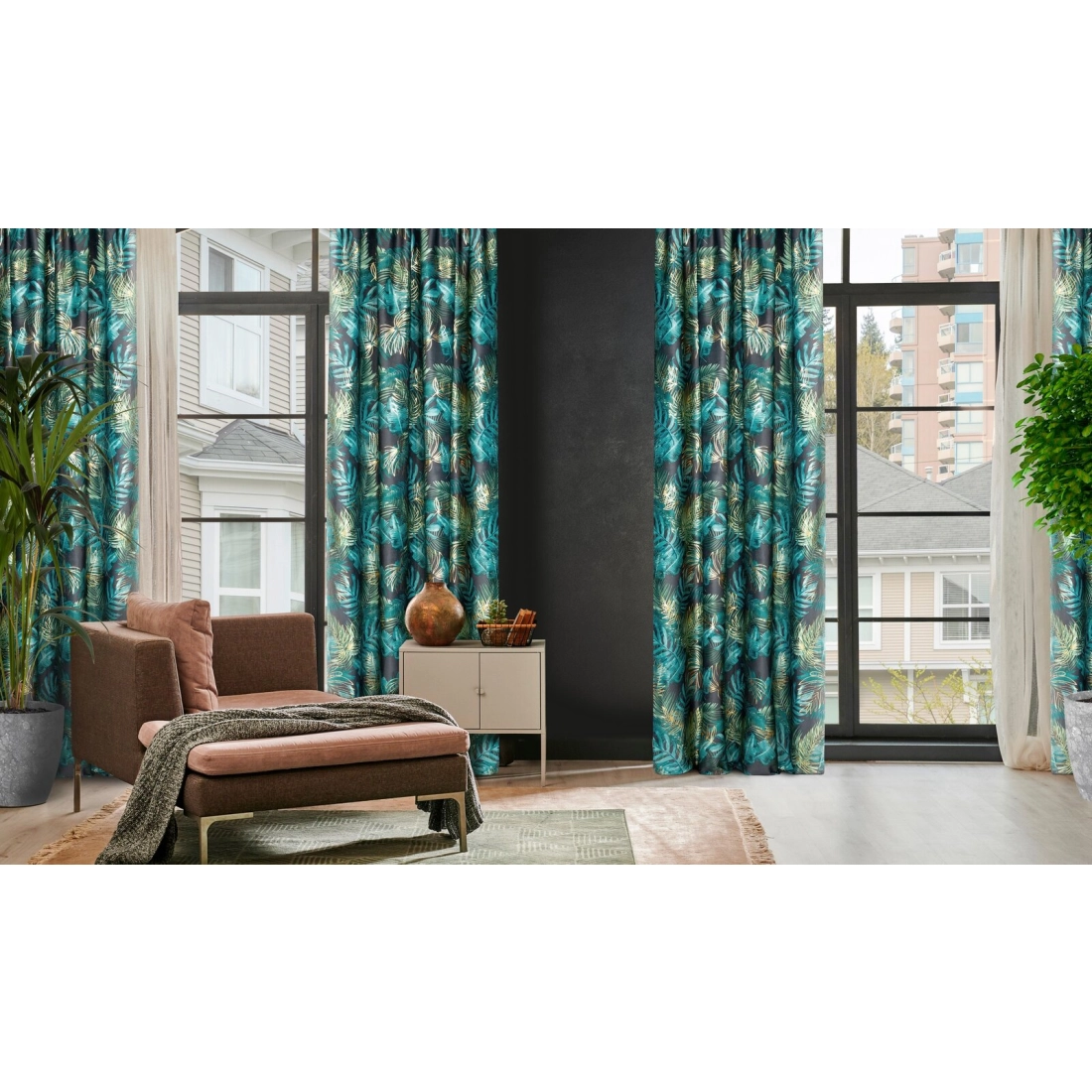 Záves 140x270 cm zamatový čierno-zelený na riasiacu pásku DAVOS