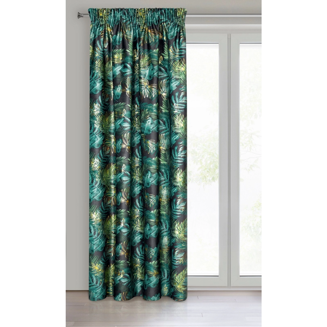 Záves 140x270 cm zamatový čierno-zelený na riasiacu pásku DAVOS