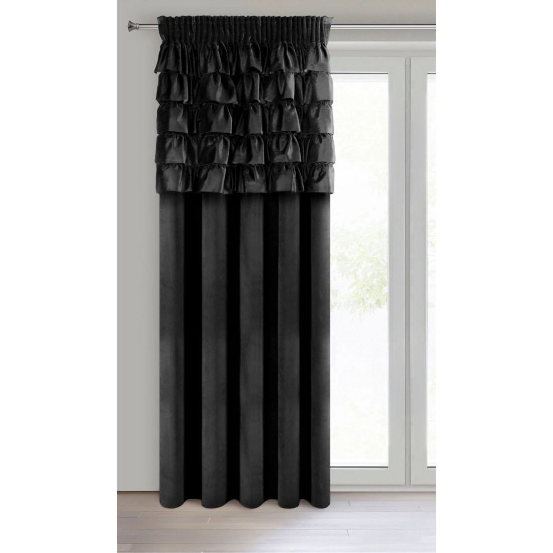 Záves 140x270 cm zamatový čierny na riasiacu pásku AURA