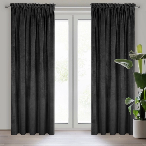 Záves 140x270 cm zamatový čierny na riasiacu pásku VILLA