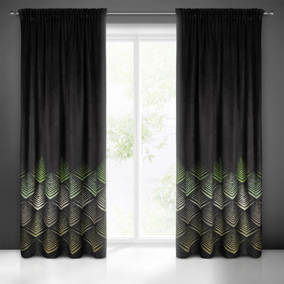 Záves 140x270 cm zamatový čierny, olivový na riasiacu pásku ANGELINA