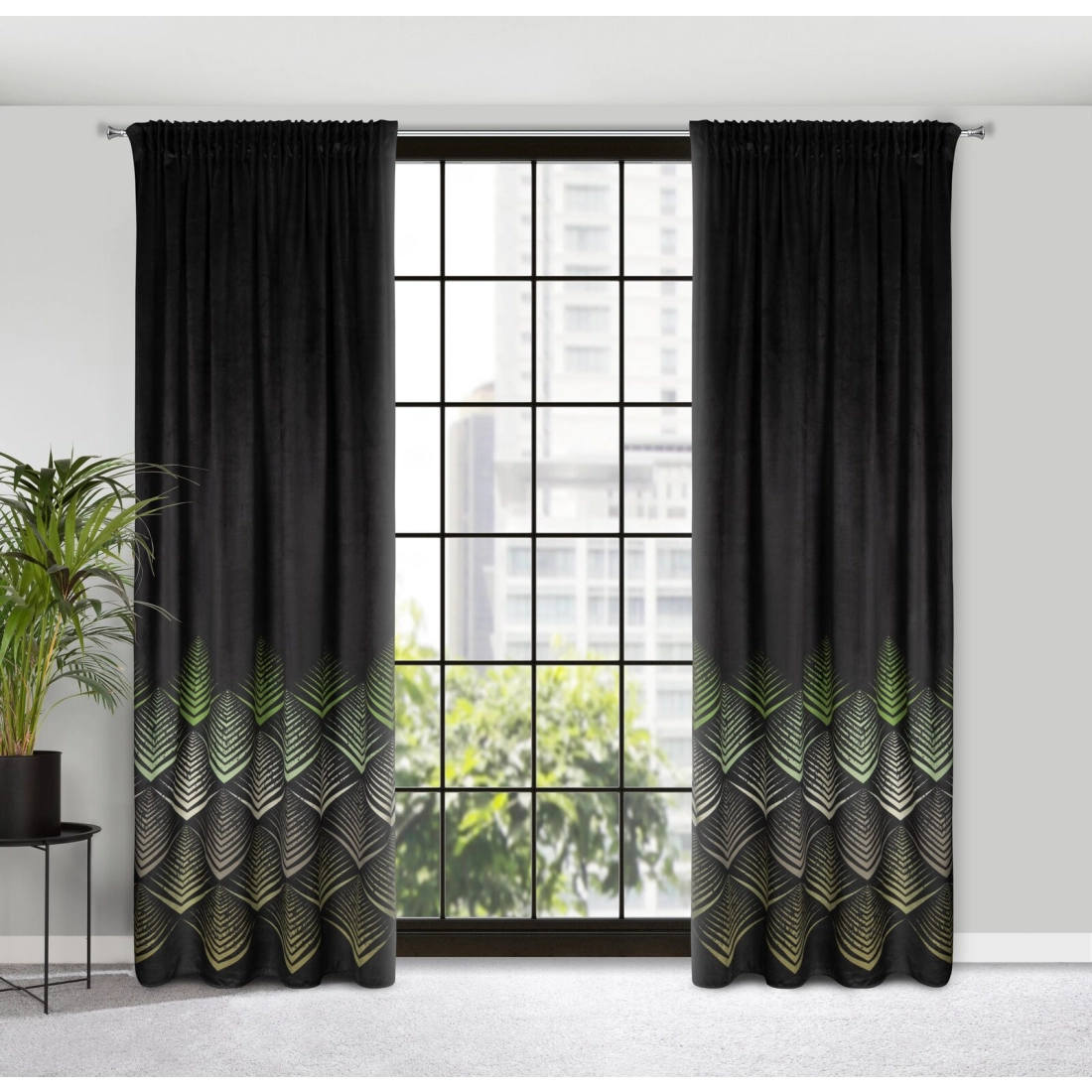 Záves 140x270 cm zamatový čierny, olivový na riasiacu pásku ANGELINA