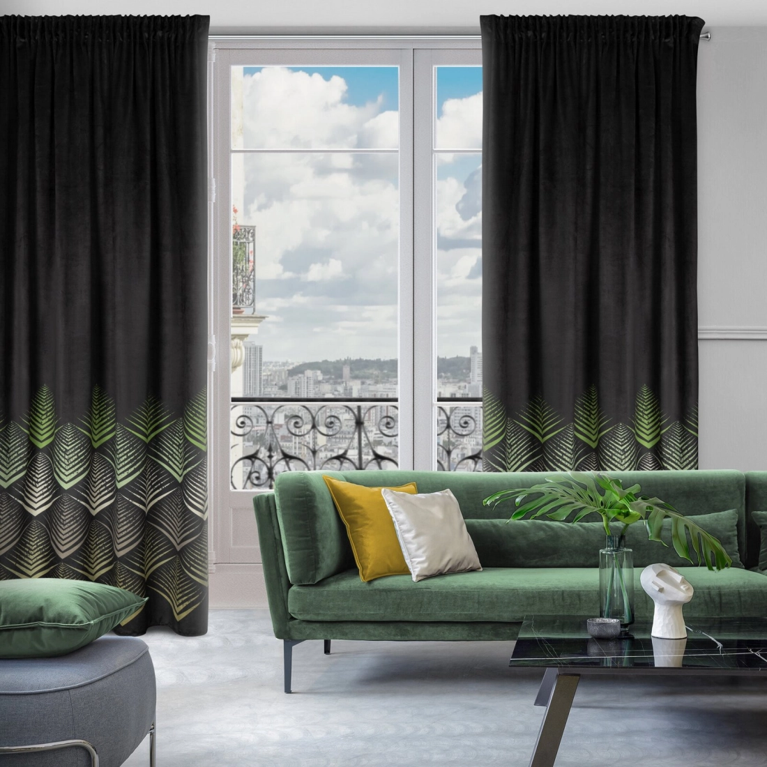 Záves 140x270 cm zamatový čierny, olivový na riasiacu pásku ANGELINA