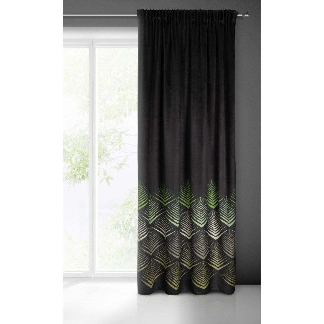 Záves 140x270 cm zamatový čierny, olivový na riasiacu pásku ANGELINA