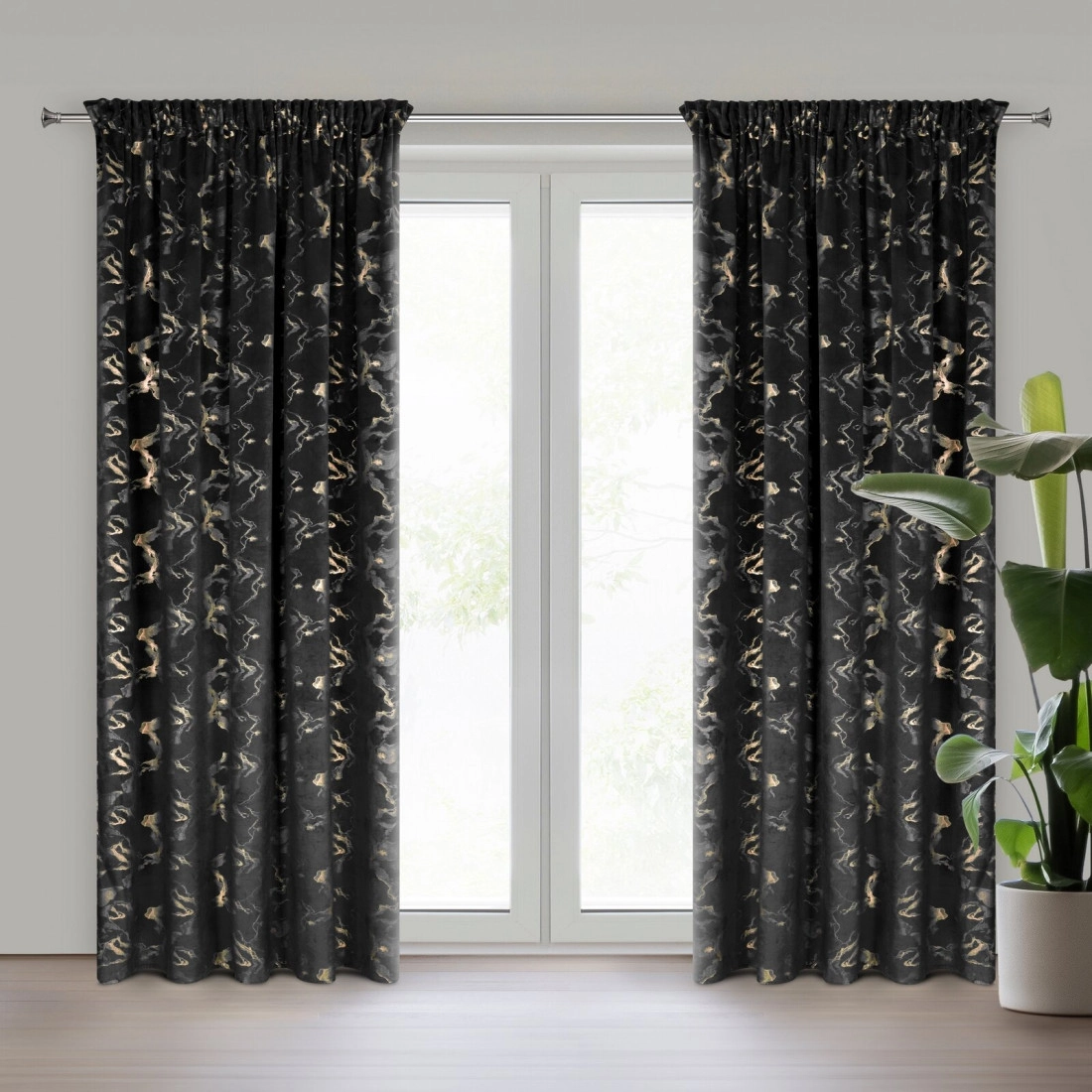 Záves 140x270 cm zamatový čierny šampanský na riasiacu pásku RAJA