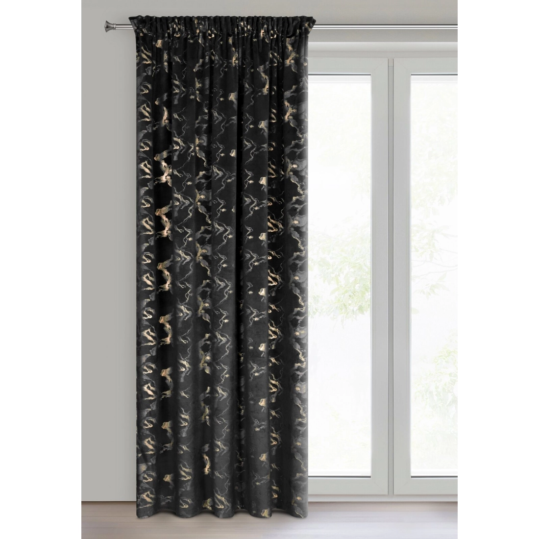 Záves 140x270 cm zamatový čierny šampanský na riasiacu pásku RAJA