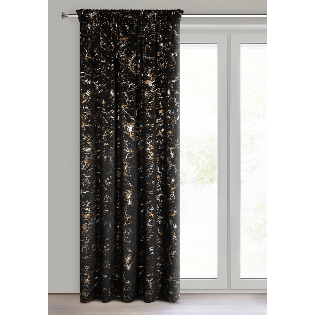 Záves 140x270 cm zamatový čierny so vzorom mramoru na riasiacu pásku DORI