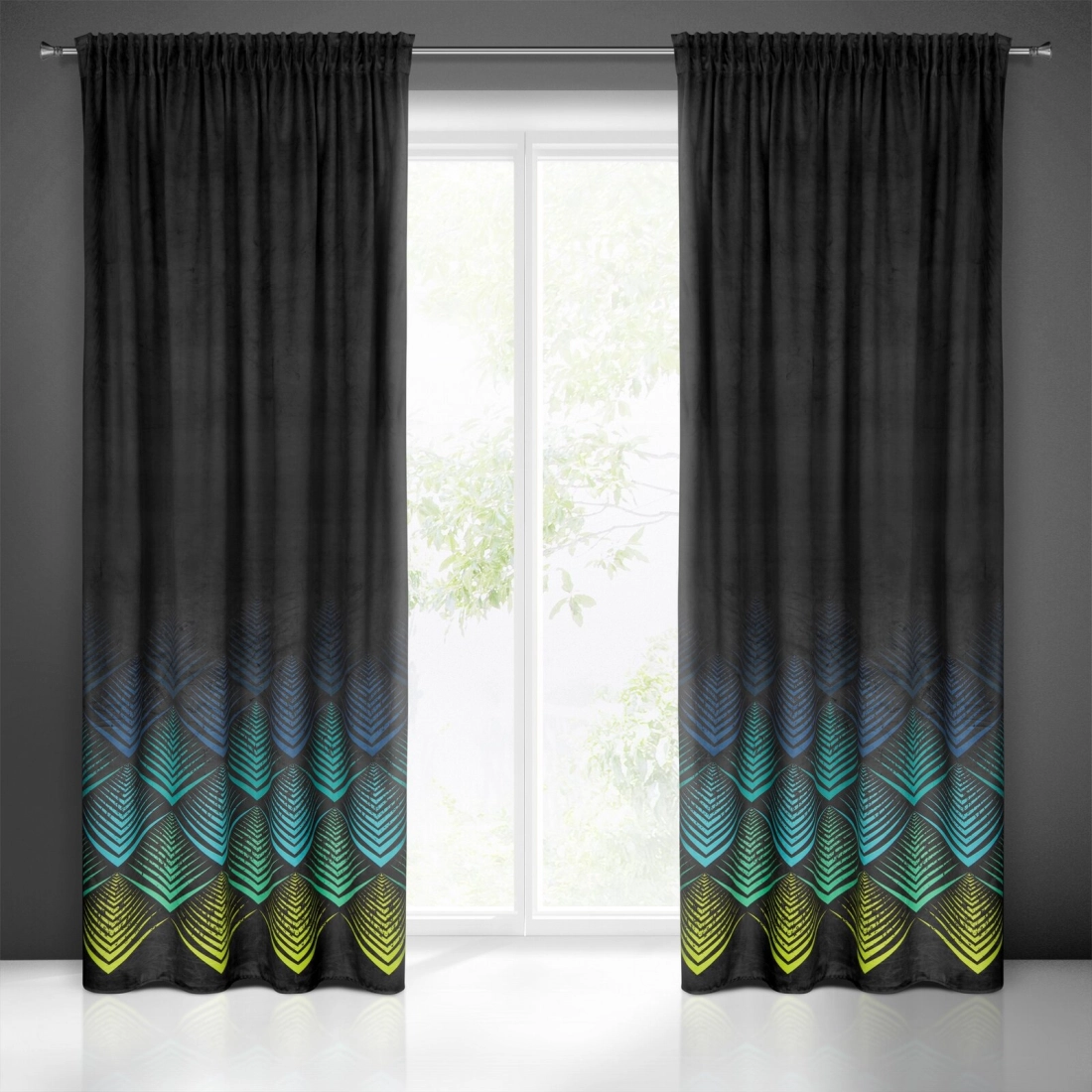 Záves 140x270 cm zamatový čierny, tyrkysový na riasiacu pásku ANGELINA