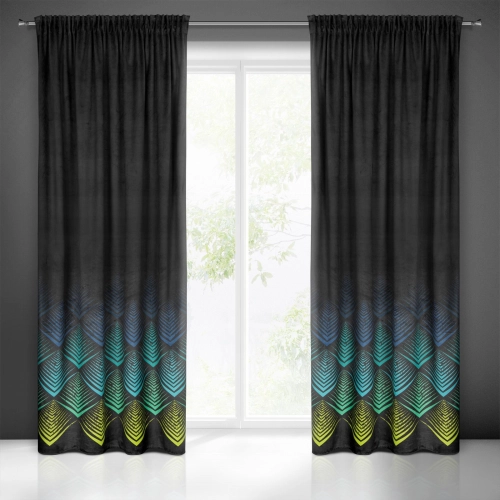 Záves 140x270 cm zamatový čierny, tyrkysový na riasiacu pásku ANGELINA
