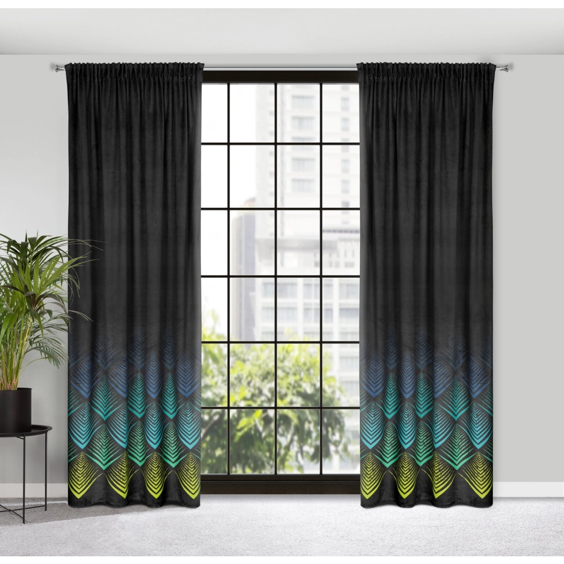 Záves 140x270 cm zamatový čierny, tyrkysový na riasiacu pásku ANGELINA