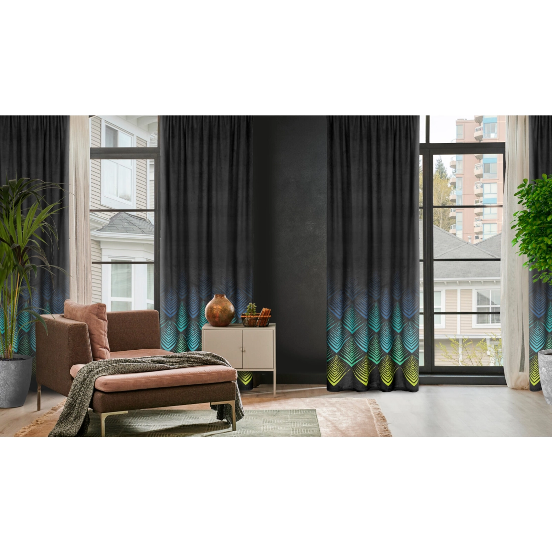 Záves 140x270 cm zamatový čierny, tyrkysový na riasiacu pásku ANGELINA