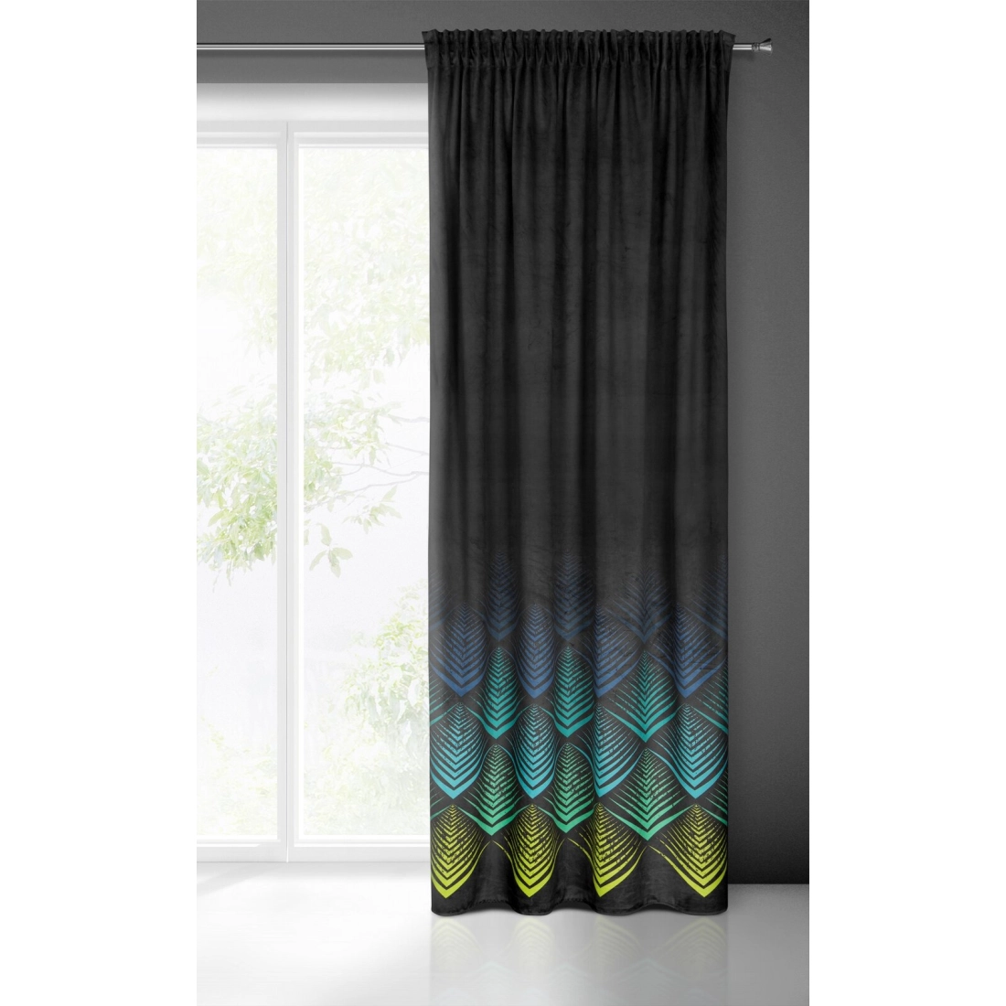 Záves 140x270 cm zamatový čierny, tyrkysový na riasiacu pásku ANGELINA