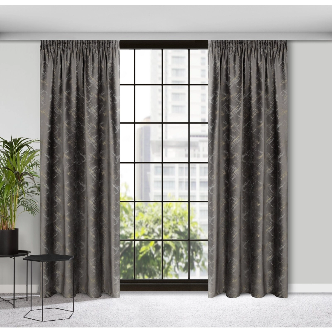 Sametový závěs 140 x 270 cm grafitový, šampaňský na řasicí pásku ADRIA