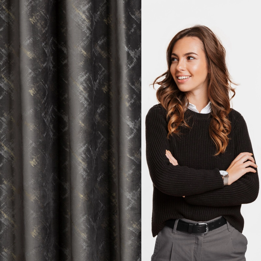 Sametový závěs 140 x 270 cm grafitový, šampaňský na řasicí pásku ADRIA