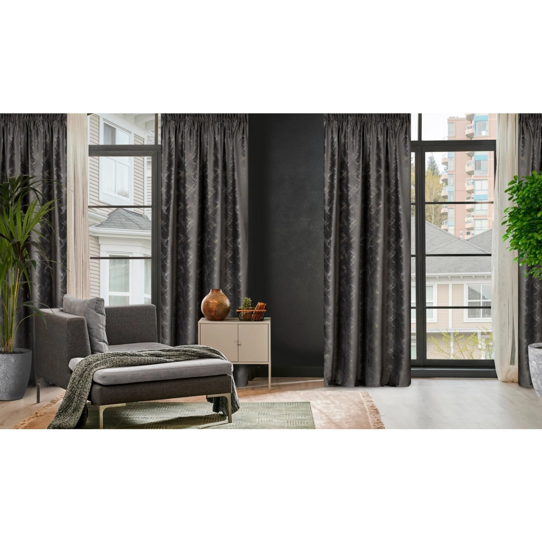 Sametový závěs 140 x 270 cm grafitový, šampaňský na řasicí pásku ADRIA