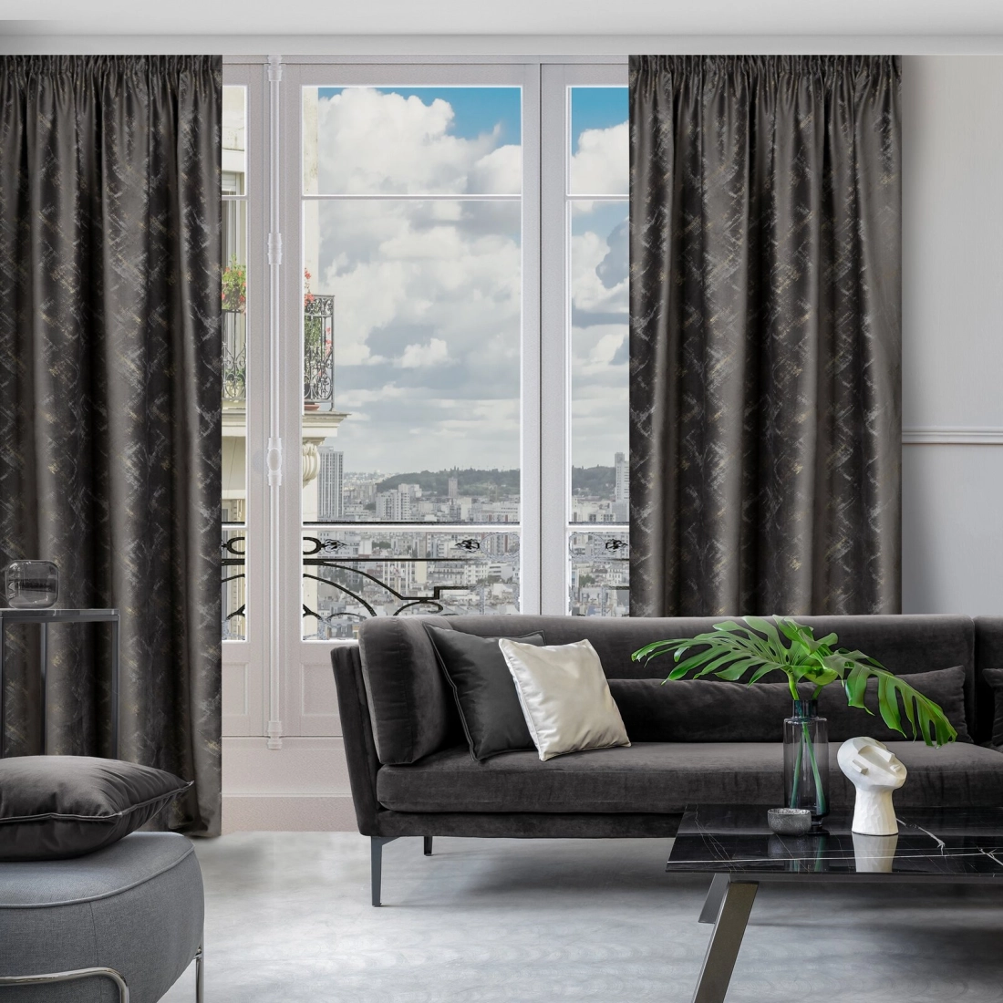 Sametový závěs 140 x 270 cm grafitový, šampaňský na řasicí pásku ADRIA