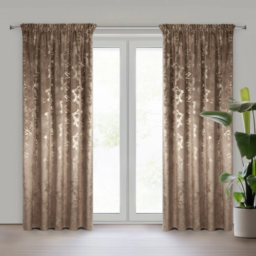 Záves 140x270 cm zamatový hnedý šampanský na riasiacu pásku RAJA