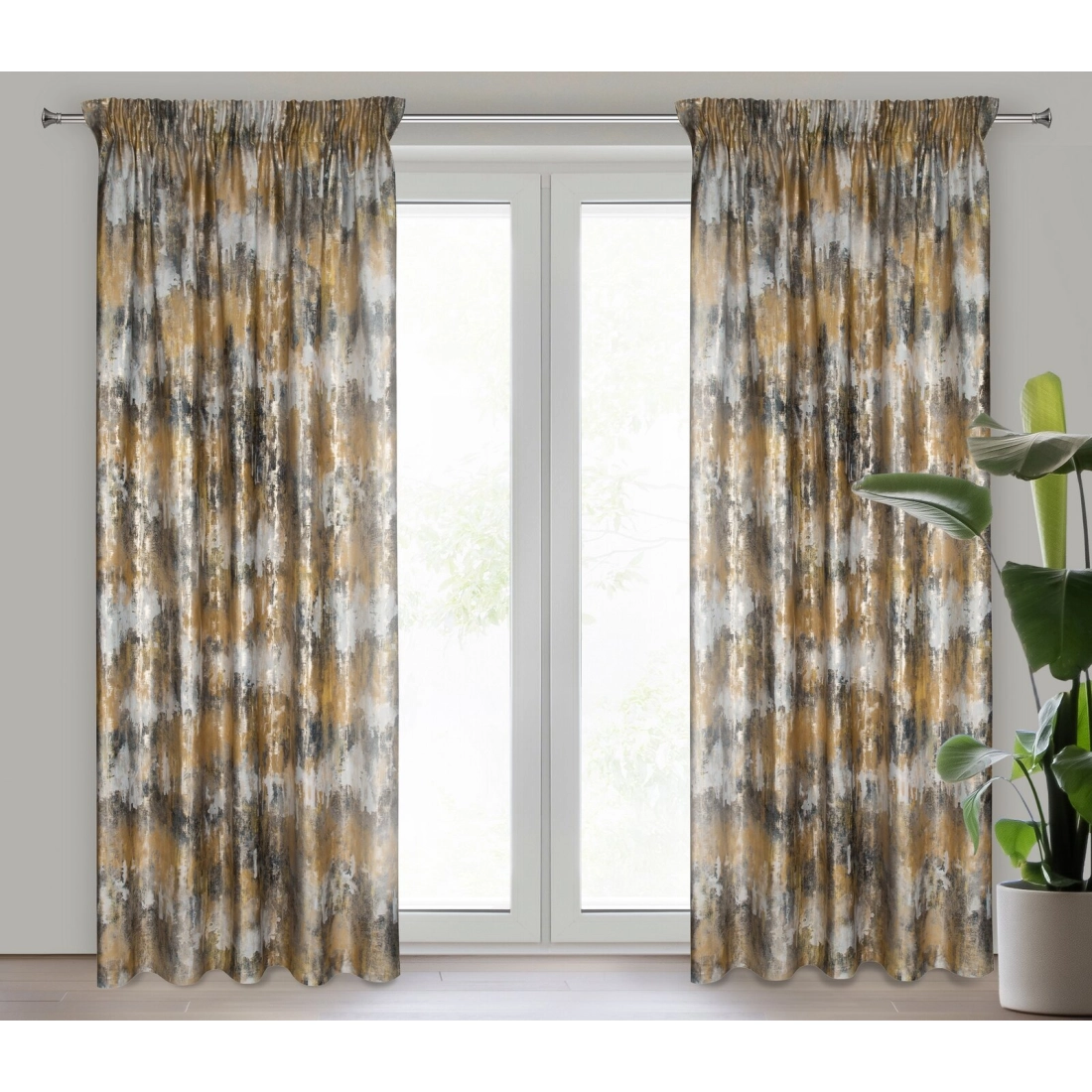 Záves 140x270 cm zamatový horčicový a strieborný na riasiacu pásku TINA