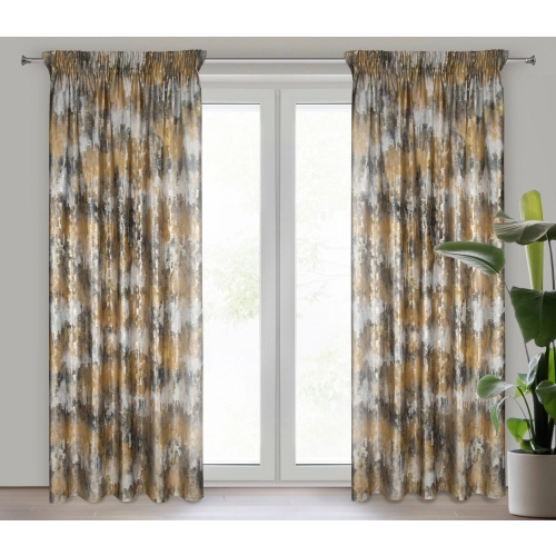 Závěs 140x270 cm sametový hořčicový a stříbrný na řasicí pásku TINA