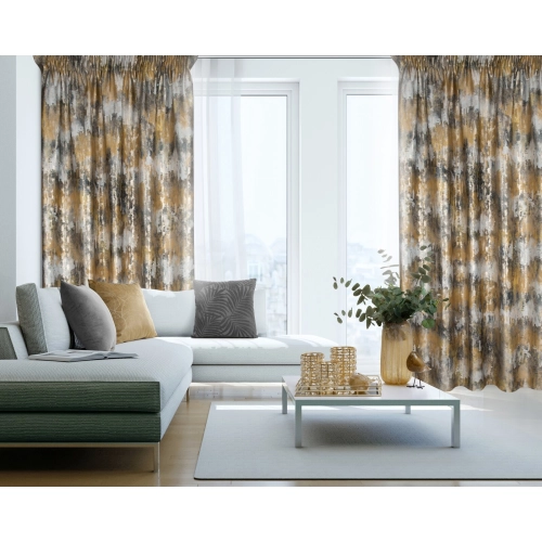 Záves 140x270 cm zamatový horčicový a strieborný na riasiacu pásku TINA