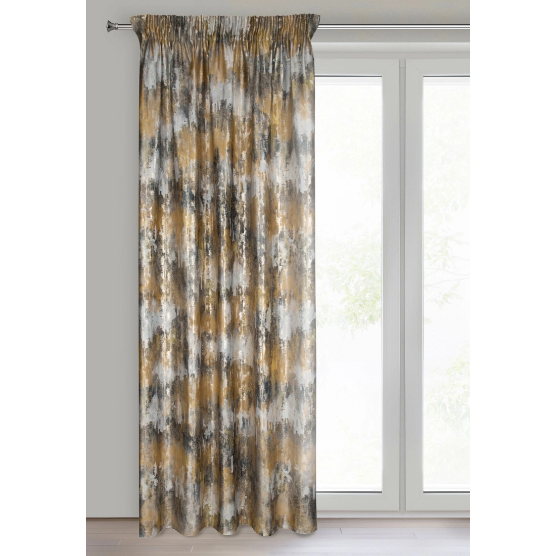 Záves 140x270 cm zamatový horčicový a strieborný na riasiacu pásku TINA