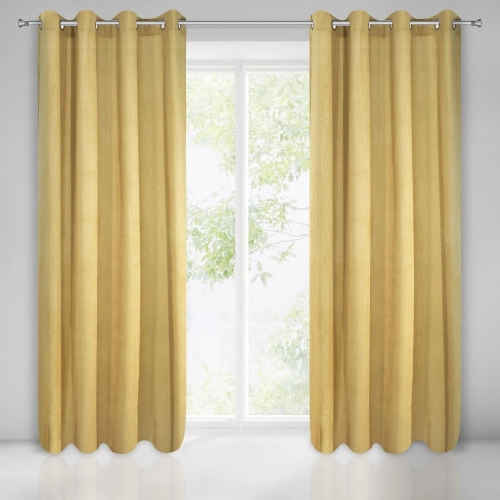 Závěs 140 × 270 cm sametový hořčicový na kovových kroužcích CLARISA Diva Line