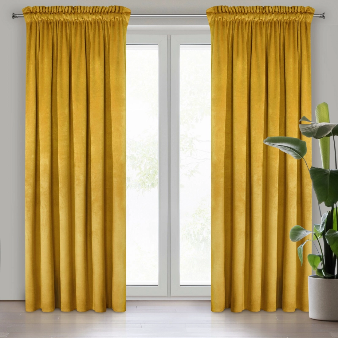 Záves 140x270 cm zamatový horčicový na riasiacu pásku MELANIE