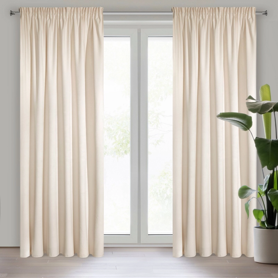 Sametový závěs 140x270 cm světle béžový na řasící pásku VILLA