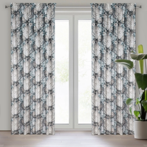 Záves 140x270 cm zamatový krémový, modrý na riasiacu pásku LUCIA