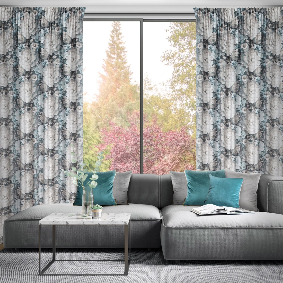 Záves 140x270 cm zamatový krémový, modrý na riasiacu pásku LUCIA