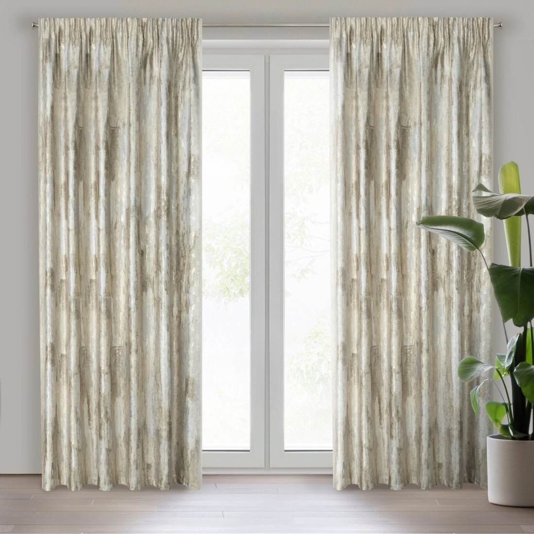 Záves 140x270 cm zamatový krémový so zlatistým mramorovým vzorom na riasiacu pásku ELLA