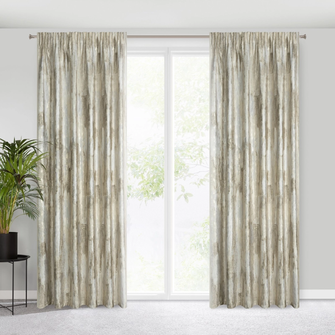 Záves 140x270 cm zamatový krémový so zlatistým mramorovým vzorom na riasiacu pásku ELLA