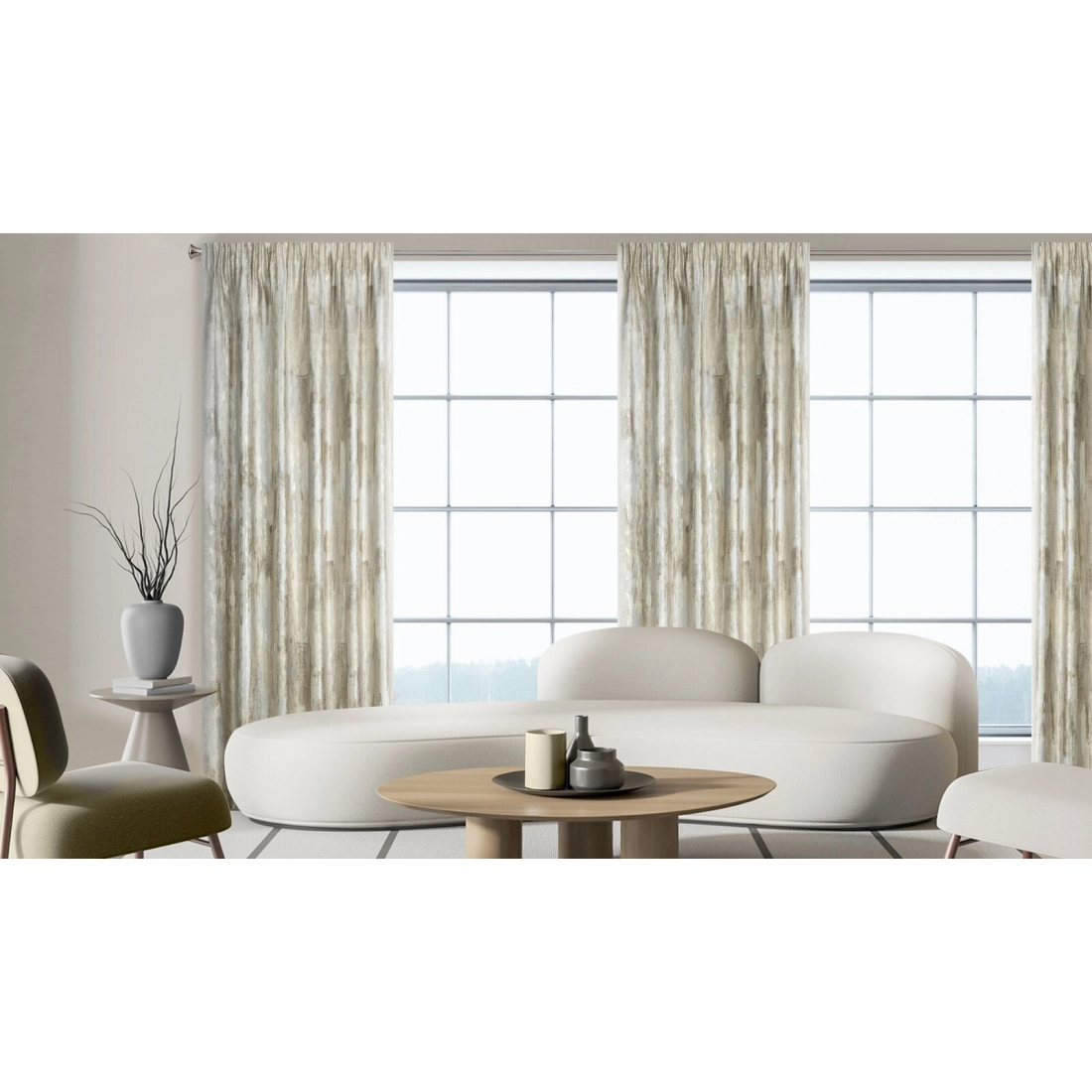 Záves 140x270 cm zamatový krémový so zlatistým mramorovým vzorom na riasiacu pásku ELLA