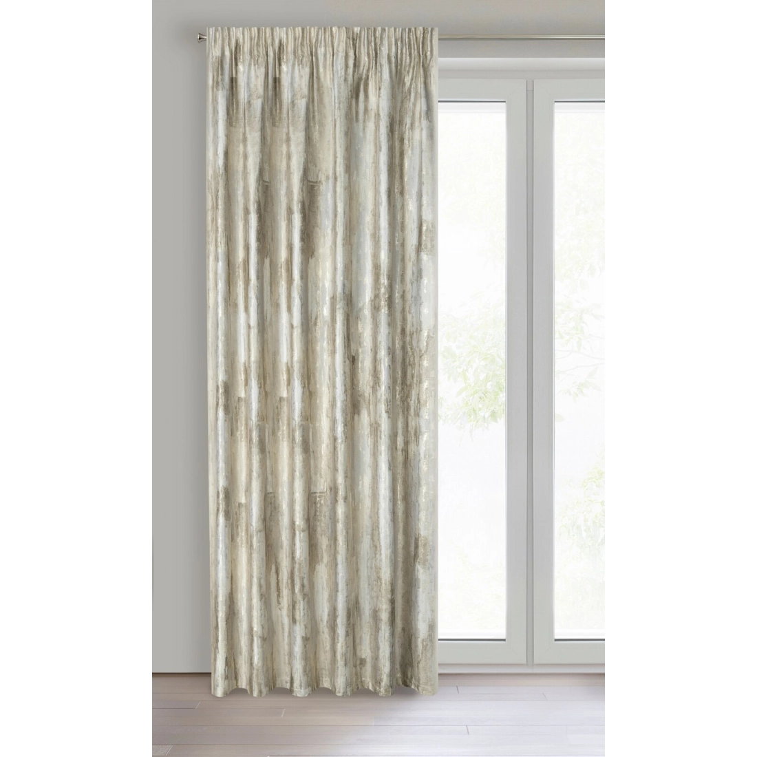 Záves 140x270 cm zamatový krémový so zlatistým mramorovým vzorom na riasiacu pásku ELLA