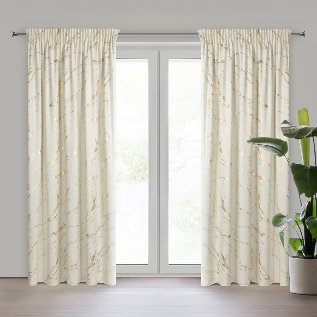 Záves 140x270 cm zamatový krémový zlatistý na riasiacu pásku MOLLY