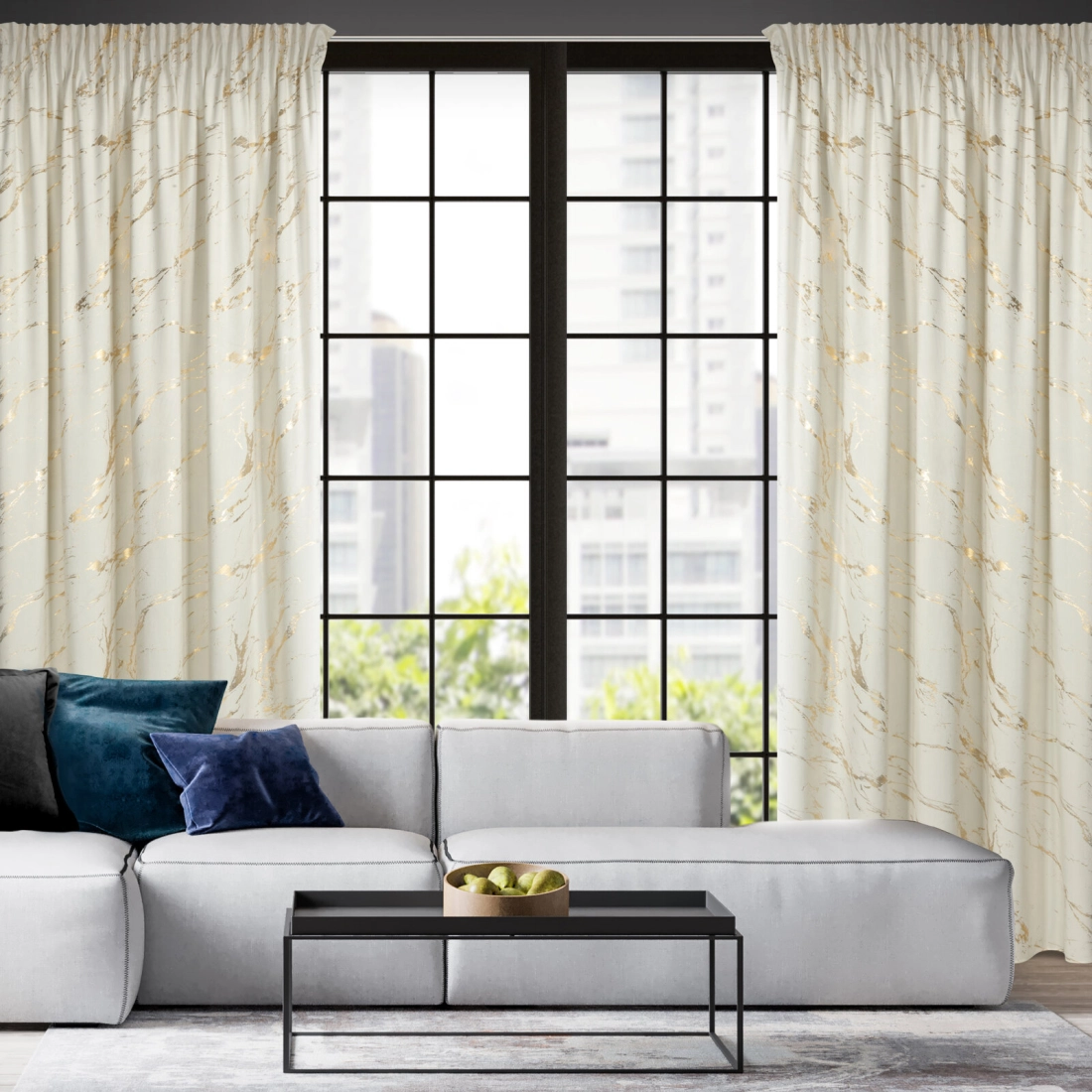 Záves 140x270 cm zamatový krémový zlatistý na riasiacu pásku MOLLY