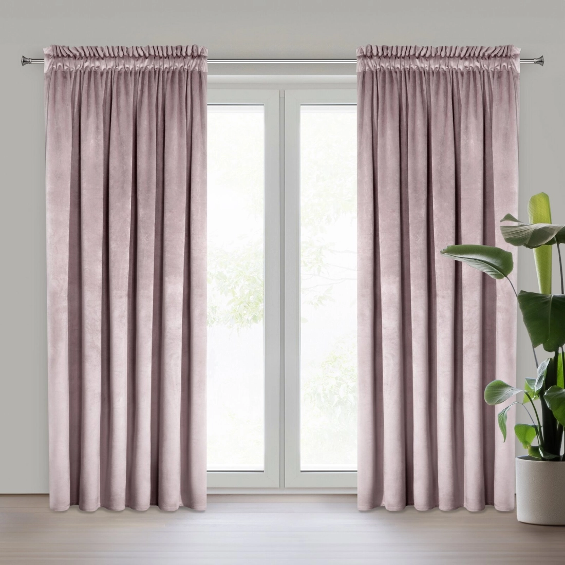 Záves 140x270 cm zamatový matný púdrovo ružový na riasiacu pásku MELANIE