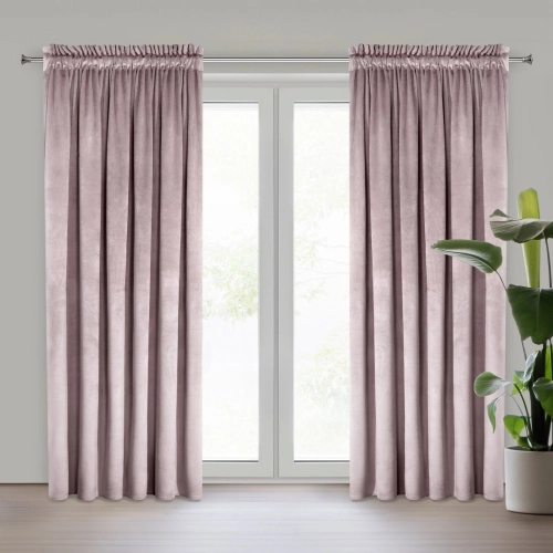 Záves 140x270 cm zamatový matný púdrovo ružový na riasiacu pásku MELANIE