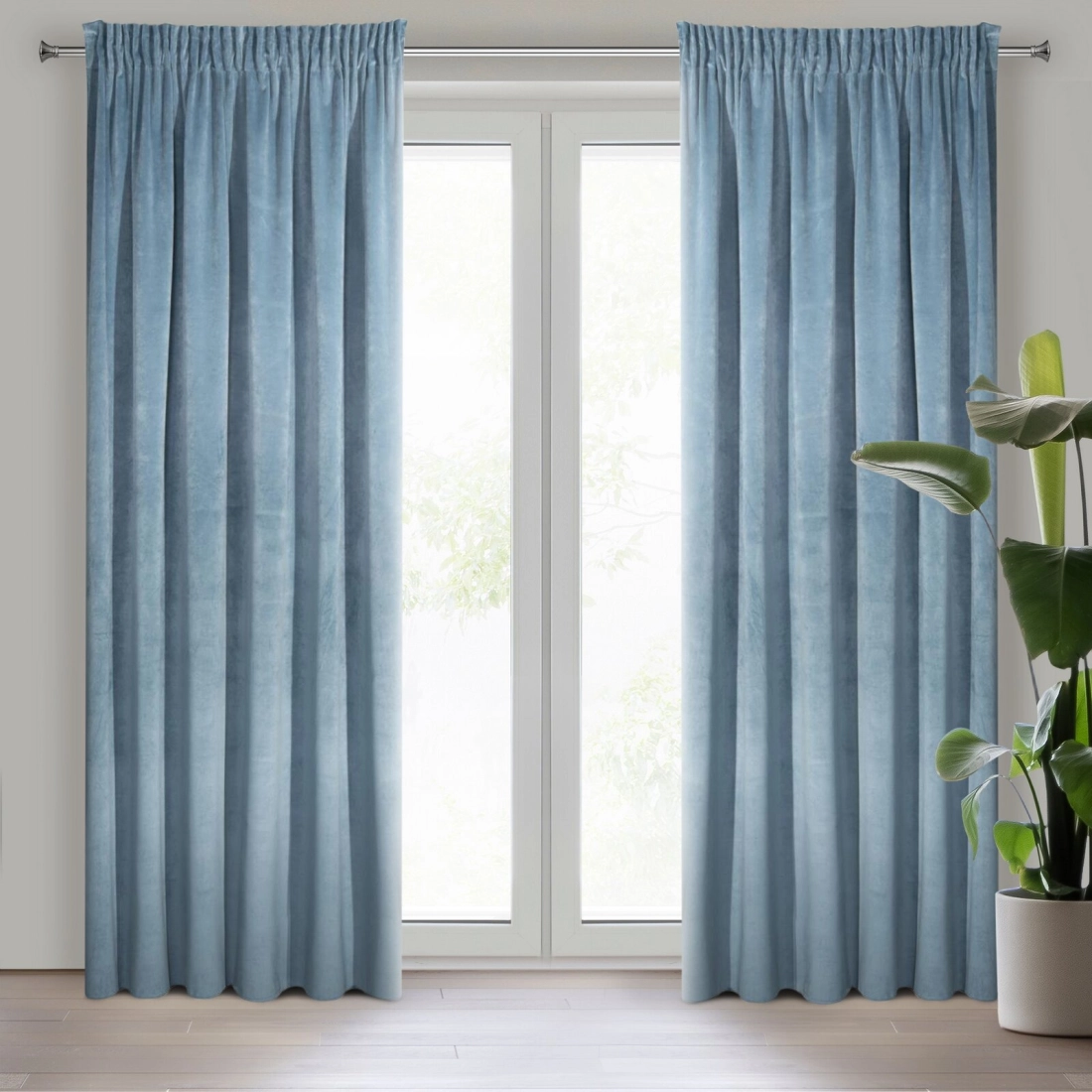 Záves 140x270 cm zamatový modrý na riasiacu pásku VILLA