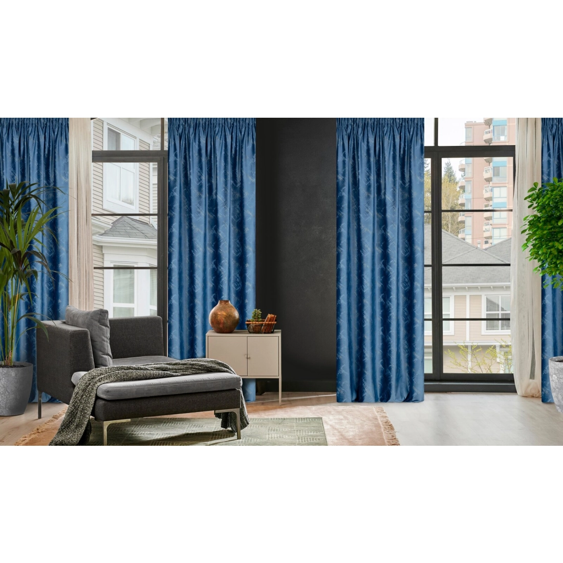 Sametový závěs 140 x 270 cm modrý, šampaňský na řasicí pásce ADRIA