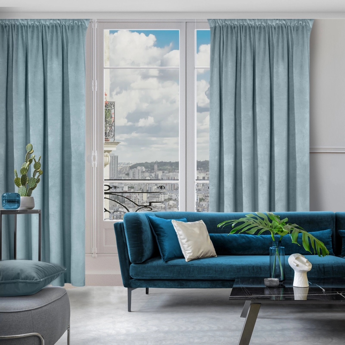 Záves 140x270 cm zamatový morský na riasiacu pásku ROSA Design 91