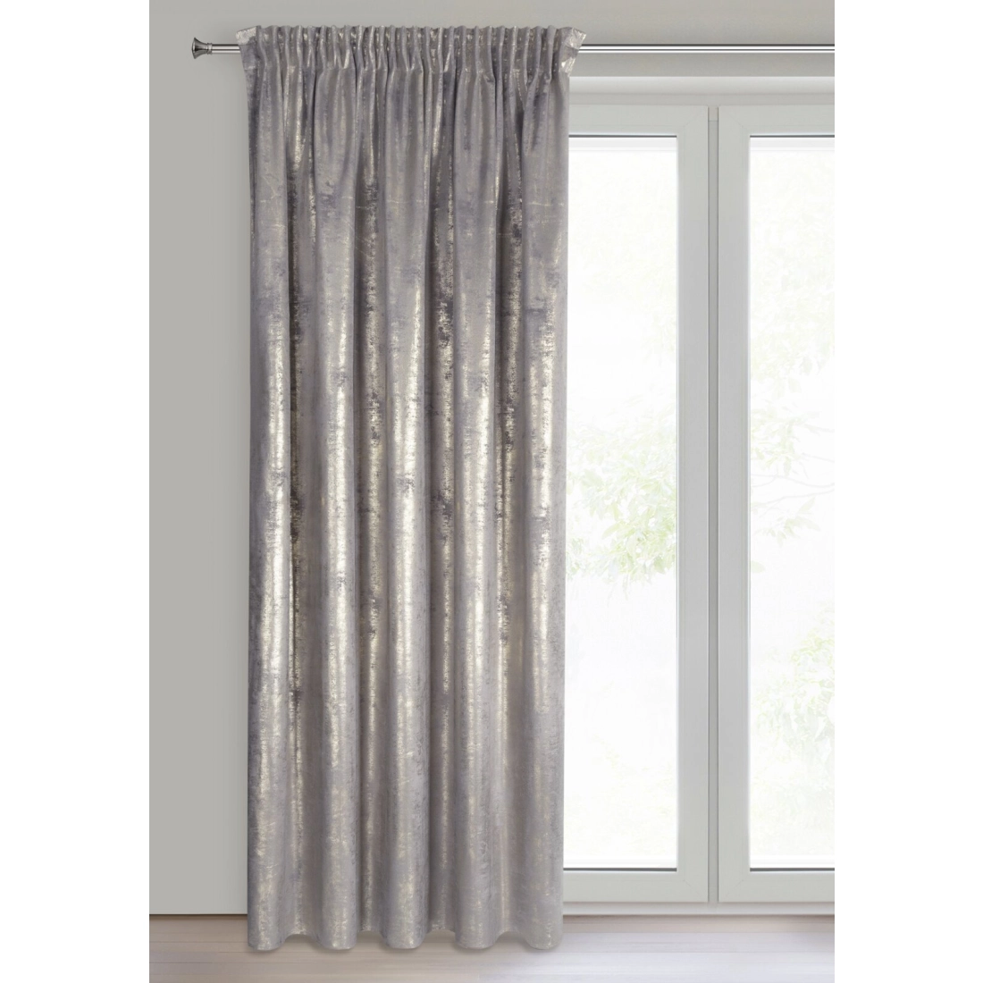 Záves 140x270 cm zamatový oceľový, zlatý na riasiacu pásku RENIA