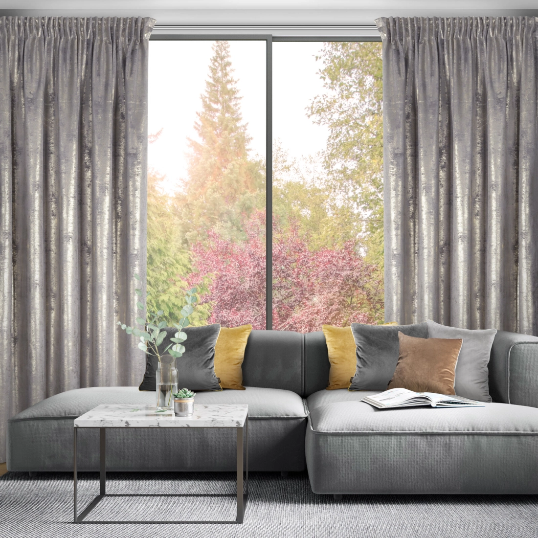 Záves 140x270 cm zamatový oceľový, zlatý na riasiacu pásku RENIA