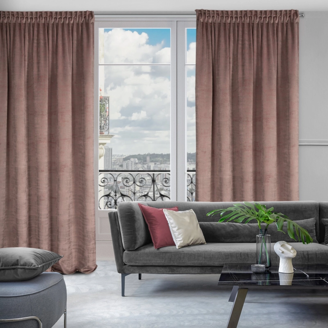 Závěs 140 × 270 cm sametový pudrově růžový na řasicí pásce AIR Diva Line