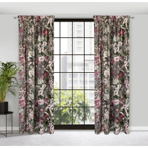 Záves 140x270 cm zamatový sivobéžový, ružový na riasiacu pásku GLORY